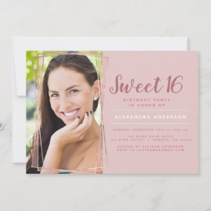 Invitation Rose Gold Géométrique Photo Sweet 16 Anniversaire