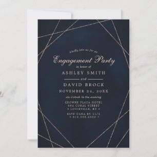 Invitation Rose Gold Geometry Midnight Blue Engagement Party