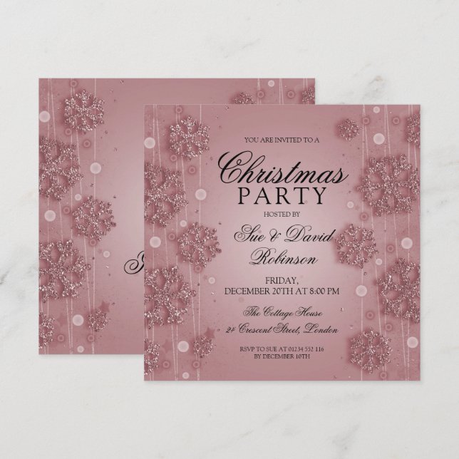 Invitation Rose Gold Glam Fête de Noël (Devant / Derrière)