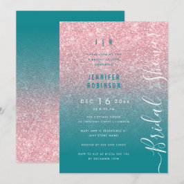 Invitation Rose Gold Glam Glitter Script Fête de Mariage Teal