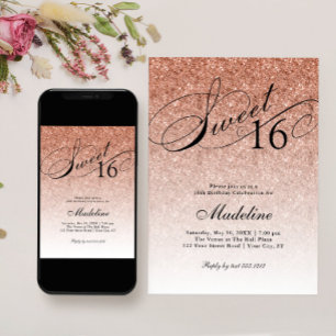 Invitation Rose Gold Glam Parties scintillant Sweet 16 Invita