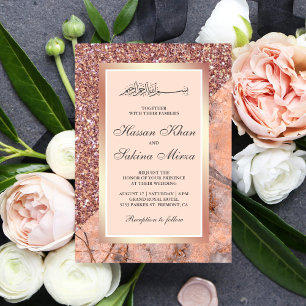 Invitation Rose Gold Glitter Corail Rose Mariage Musulman