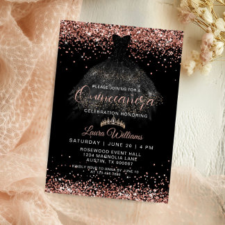 Invitation Rose Gold Glitter Princess Quinceañera Birthday