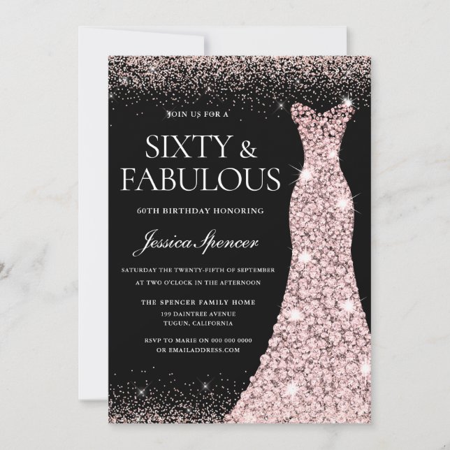 Invitation Rose Gold Gown Black Soixante Fabuleux 60e anniver (Devant)