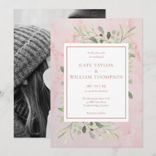 Invitation Rose Gold Greenery Feuille Mariage photo