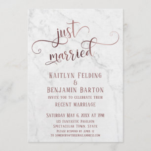 Invitation Rose Gold "Je me suis marié" Typographie avec Marb