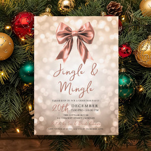 Invitation Rose Gold Jingle Mingle Noël Nœud Bokeh