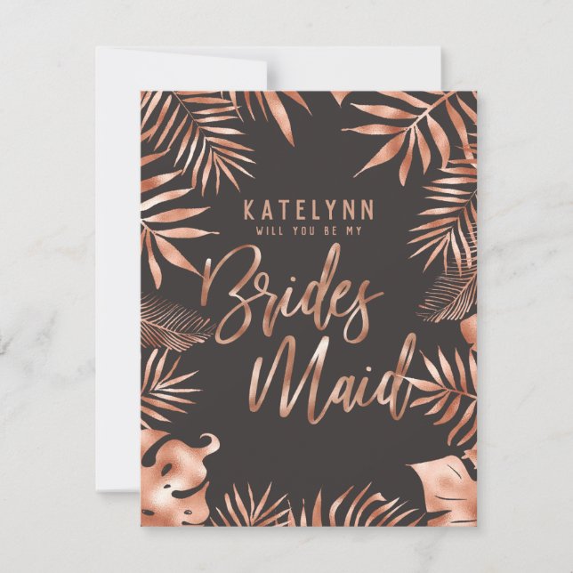 Invitation Rose Gold Leaf Tropical Serez-Vous Ma Femme D'Accu (Devant)