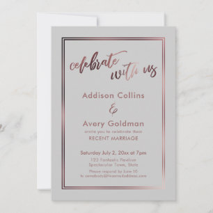 Invitation Rose Gold Light Grey Célébrez avec nous Typographi