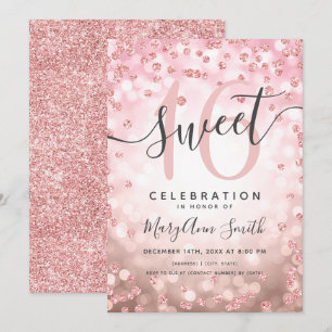 Invitation Rose Gold Lights Parties scintillant Confetti 16e