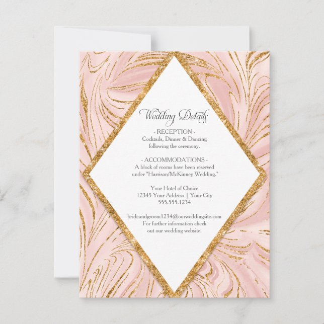 Invitation Rose Gold Marble Blush Pink Détails du Mariage (Devant)