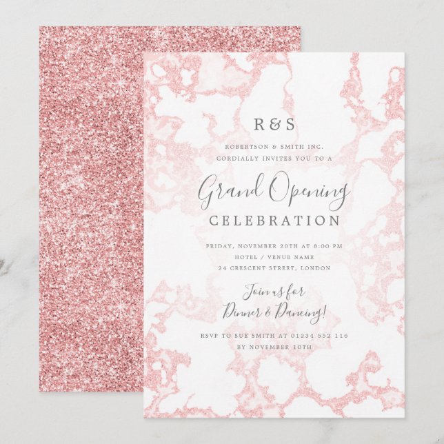 Invitation Rose Gold Marble Parties scintillant Corporate Gra (Devant / Derrière)