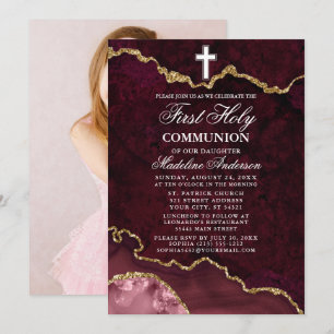 Invitation Rose Gold Marbre Agate Géode Photo Première commun