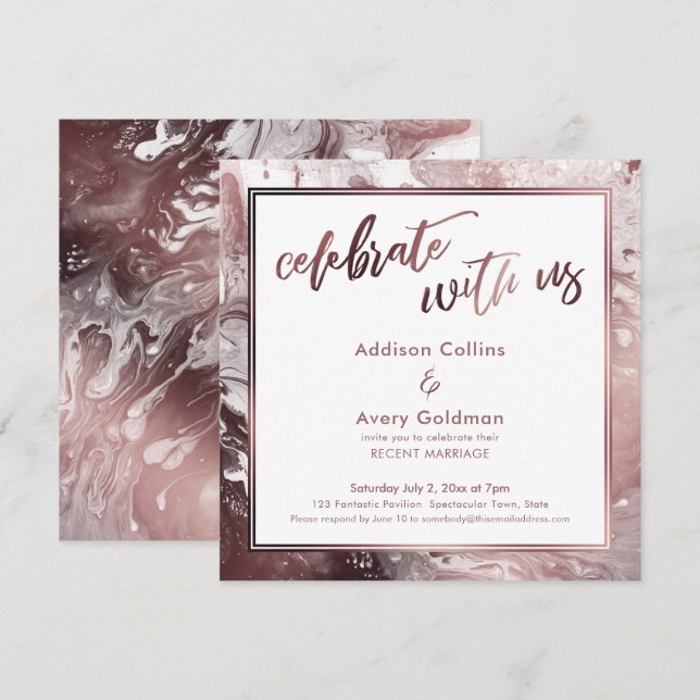 Invitation Rose Gold & Marbre Blanc Célébrez avec nous (Devant / Derrière)