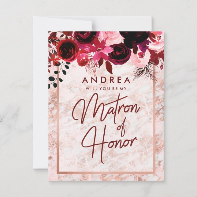 Invitation Rose Gold Marbre Veux-tu être ma dame d'honneur (Devant)