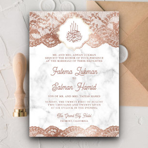 Invitation Rose Gold Mariage Musulman Laçage Code QR Blanc