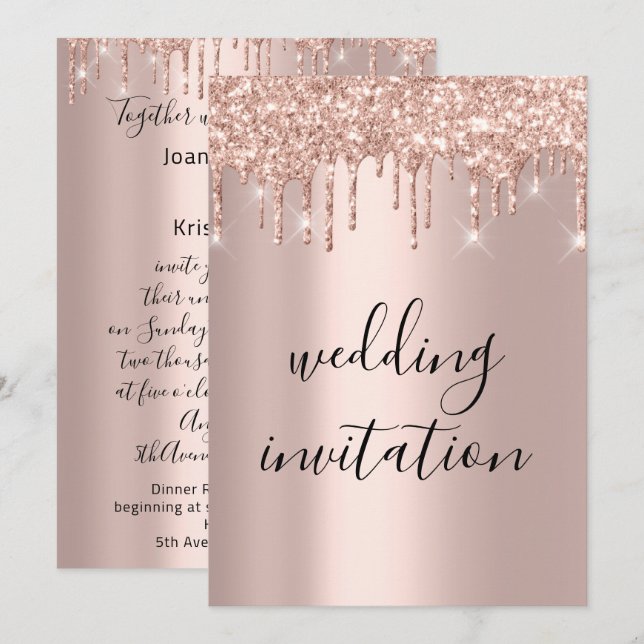 Invitation Rose Gold Mariage Parties scintillant nuptiale Élé (Devant / Derrière)
