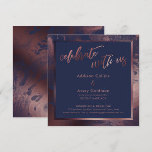 Invitation Rose Gold & Marine Blue Marble Célébrez avec nous