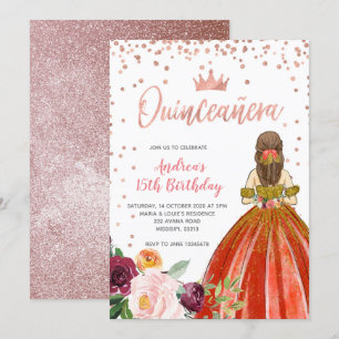 Invitation Rose Gold Mexicaine Princesse Quinceañera Annivers