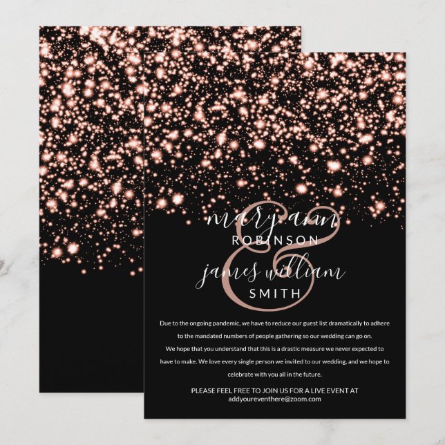 Invitation Rose Gold Midnight Glam Changé Mariage réduit (Devant / Derrière)