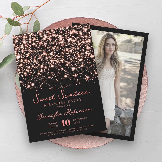 Invitation Rose Gold Midnight Glam Photo Sweet 16 (Rose Gold Midnight Glam Photo Sweet 16 Invitation)