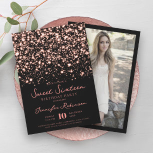 Invitation Rose Gold Midnight Glam Photo Sweet 16