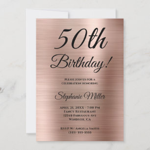 Invitation Rose Gold Minimaliste Anniversaire