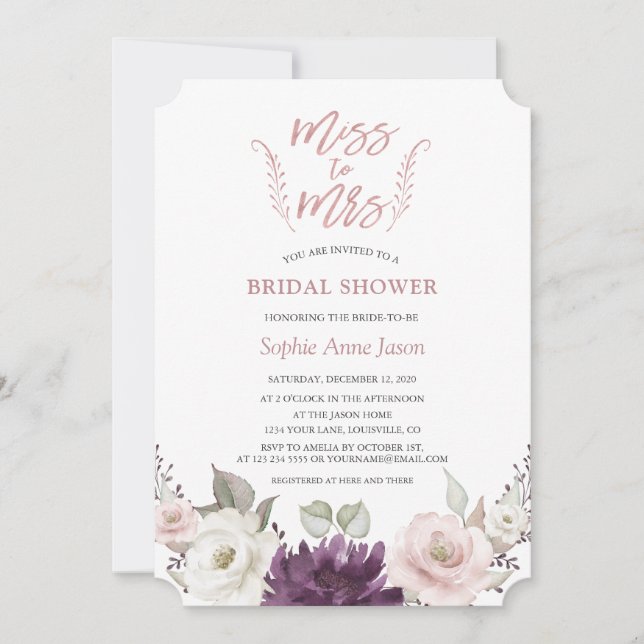 Invitation Rose Gold Miss À Mme Fête des mariées Bachelorette (Devant)