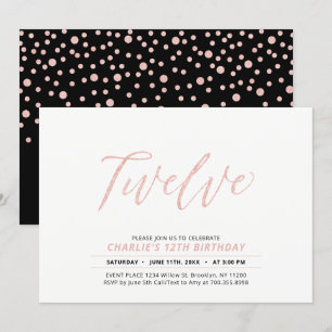 Invitation Rose Gold Modern Lettering 12ème fête d'anniversai