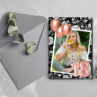 Invitation Rose Gold Modern Photo 18e fête d'anniversaire