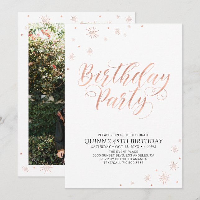 Invitation Rose Gold Moderne Chic Adulte fête d'anniversaire (Devant / Derrière)