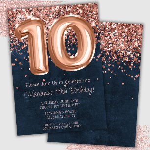 Invitation Rose Gold Navy Bleu 10e anniversaire de fête Invit
