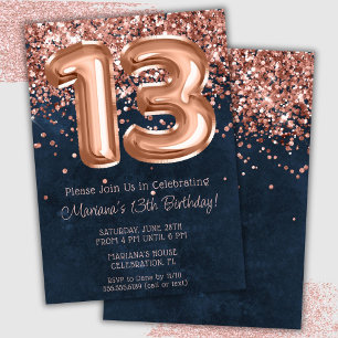 Invitation Rose Gold Navy Bleu 13e anniversaire de fête Invit