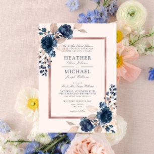 Invitation Rose Gold Navy Blue Dusty rose Floral Mariage