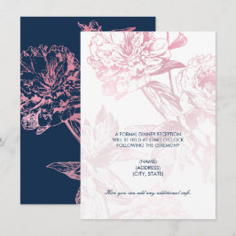 Invitation Rose Gold Navy Blue Floral Mariage Réception Seule