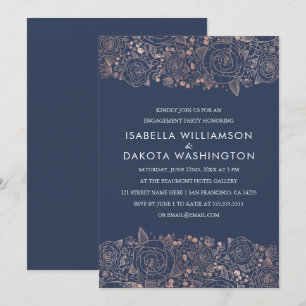 Invitation Rose Gold & Navy Chic Floral Engagement Party
