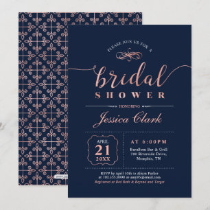 Invitation Rose Gold & Navy   Élégante Fête de Mariage de Fia