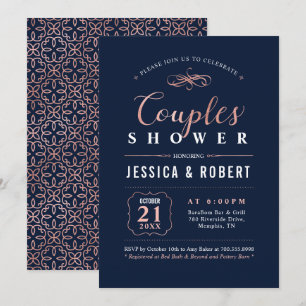 Invitation Rose Gold & Navy   Élégante Fête de Mariage pour C