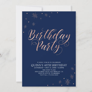 Invitation Rose Gold & Navy Modern Chic Adulte fête d'anniver
