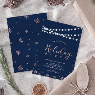 Invitation Rose Gold & Navy   Modern Chic Holiday Party