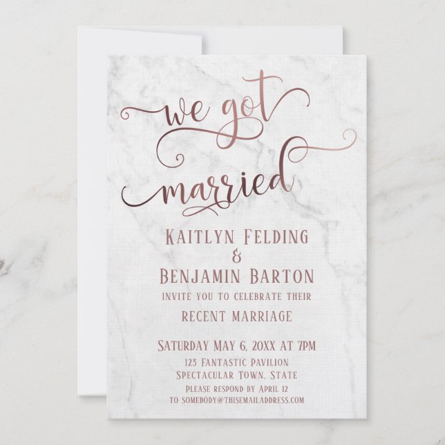 Invitation Rose Gold "Nous sommes mariés" Typographie avec Ma (Devant)