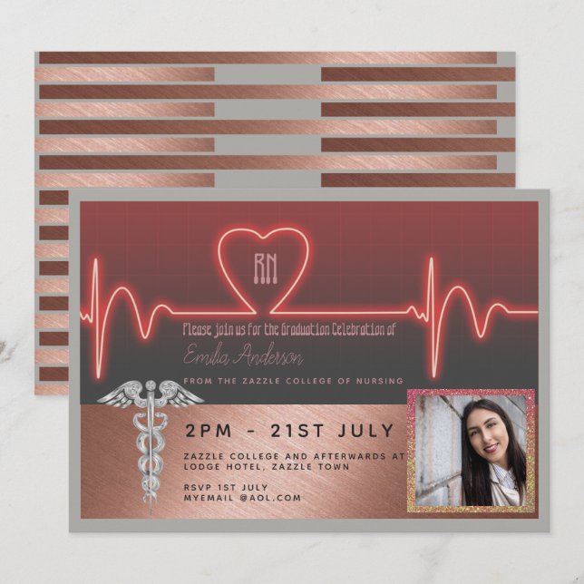 Invitation rose Gold Nurse Graduation Invitation - (Devant / Derrière)
