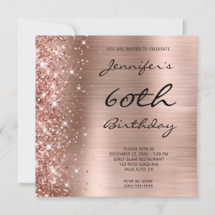 Invitation Rose Gold Ombré Feuille à Gauche Paillettes 60e An