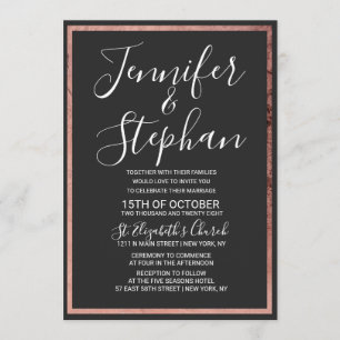Invitation Rose Gold Outline Border Simple Black Mariage