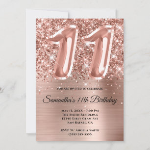 Invitation Rose Gold Pailleté Anniversaire 11 Ans Glamour