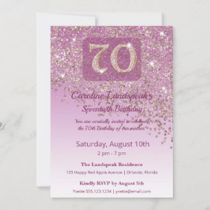 Invitation Rose Gold Pailleté Anniversaire 70 Ans Élégant