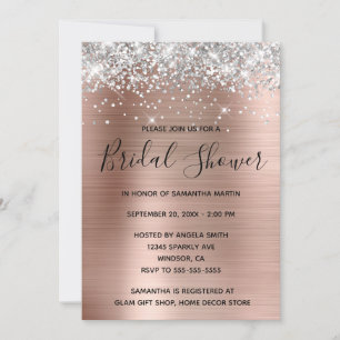 Invitation Rose Gold Pailleté Argent Fête de Mariage