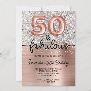Invitation Rose Gold Pailleté Argent Glam 50 et Fabuleux