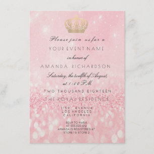Invitation Rose Gold Pailleté Couronne Royale Pailleté 16ème 