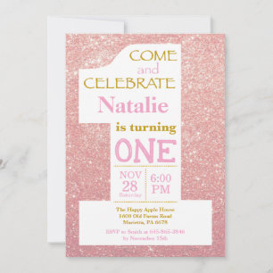 Invitation rose gold pailleté et rose pour 1er ann
